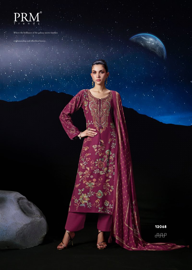 Moon By Prm Viscose Pashmina Printed Fancy Work Dress Material